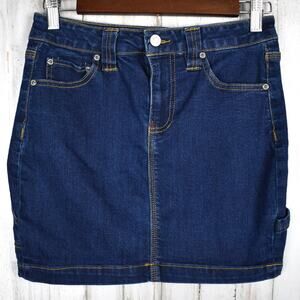 Dickies Y2K style dark blue wash stretch denim carpenter jean skirt juniors sz 1